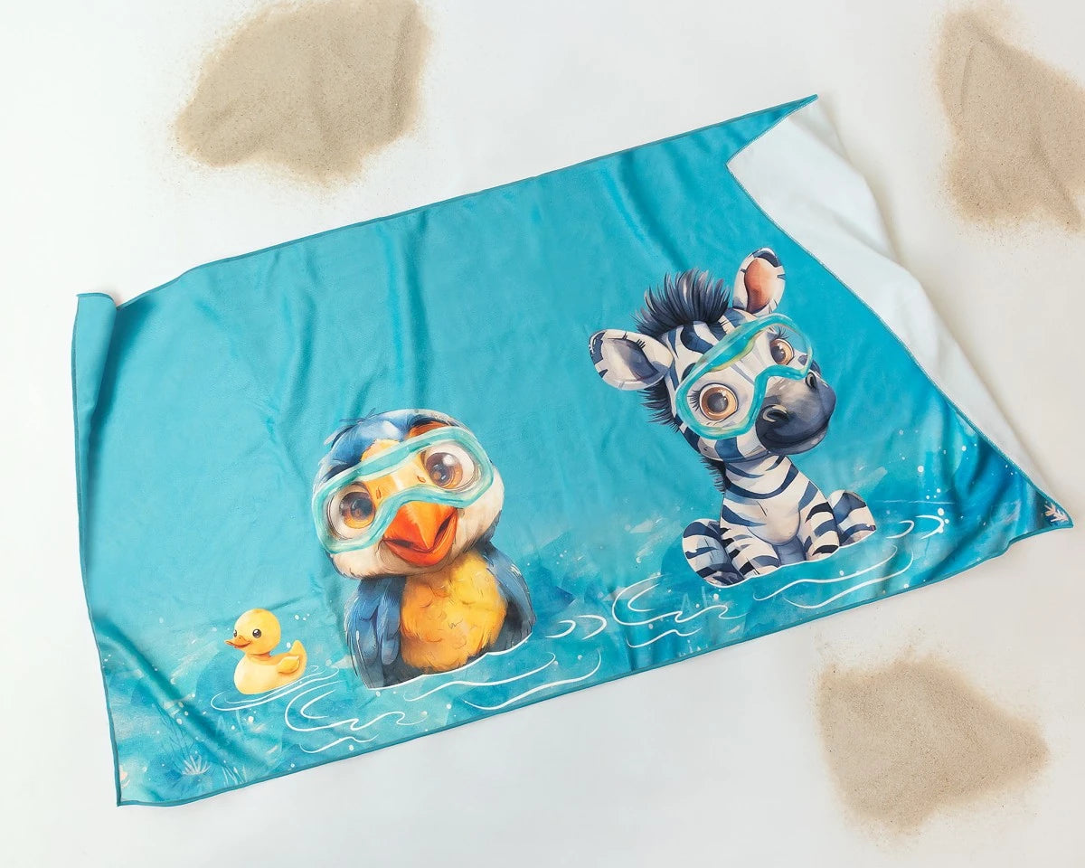 KIOKIDS TOALLA PLAYA MICROFIBRA AZUL CON ANIMALES