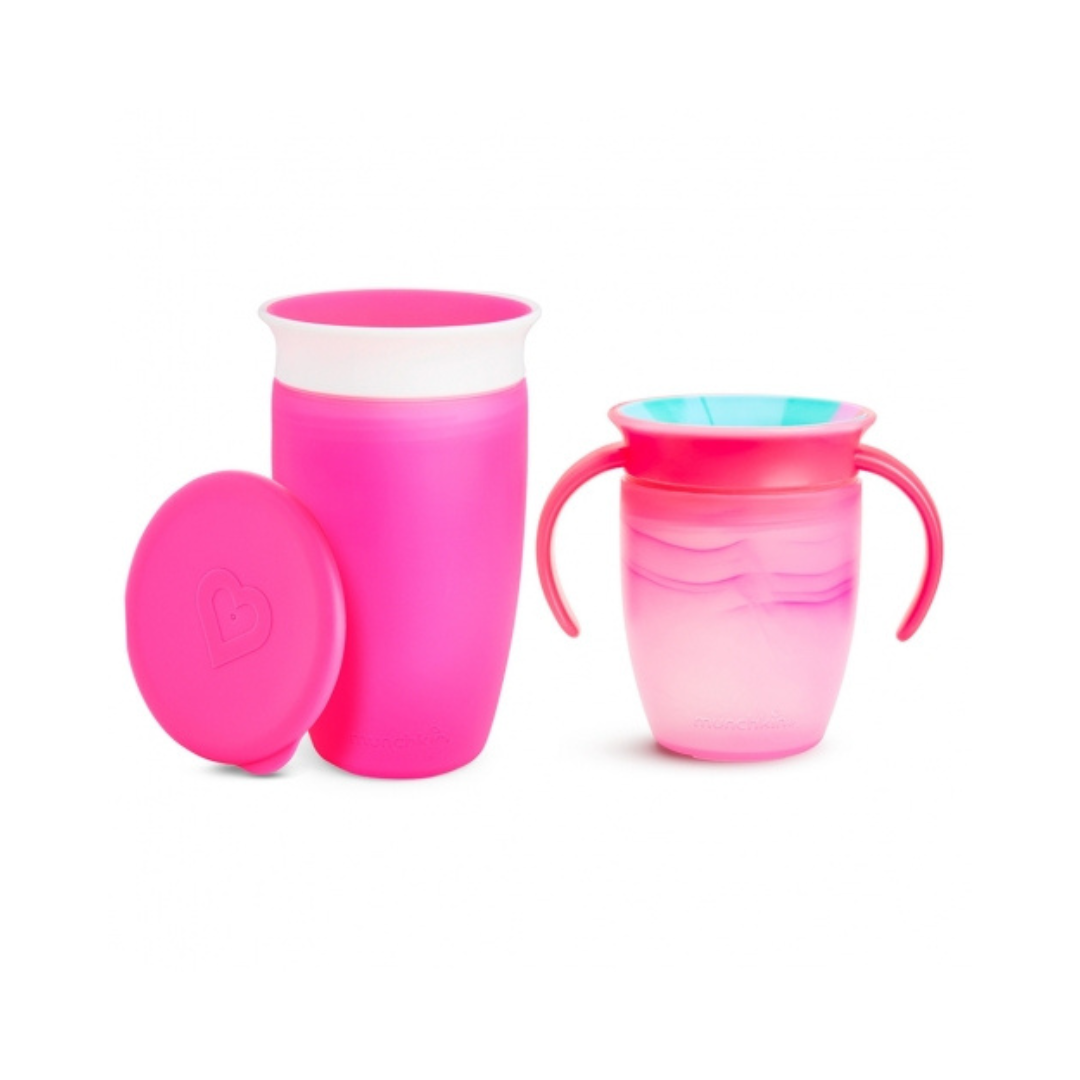 MUNCHKIN PACK VASO ANTIGOTEO MIRACLE 360º CON TAPA 295ML - ROSA + TAZA ANTIGOTEO MIRACLE 360º CON ASAS 200ML - TROPICAL ROSA GRATIS