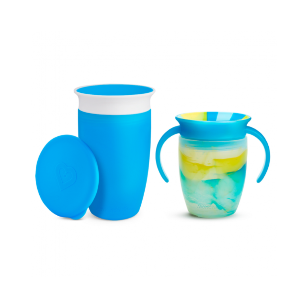 MUNCHKIN PACK VASO ANTIGOTEO MIRACLE 360º CON TAPA 295ML - AZUL + TAZA ANTIGOTEO MIRACLE 360º CON ASAS 200ML - TROPICAL AZUL GRATIS