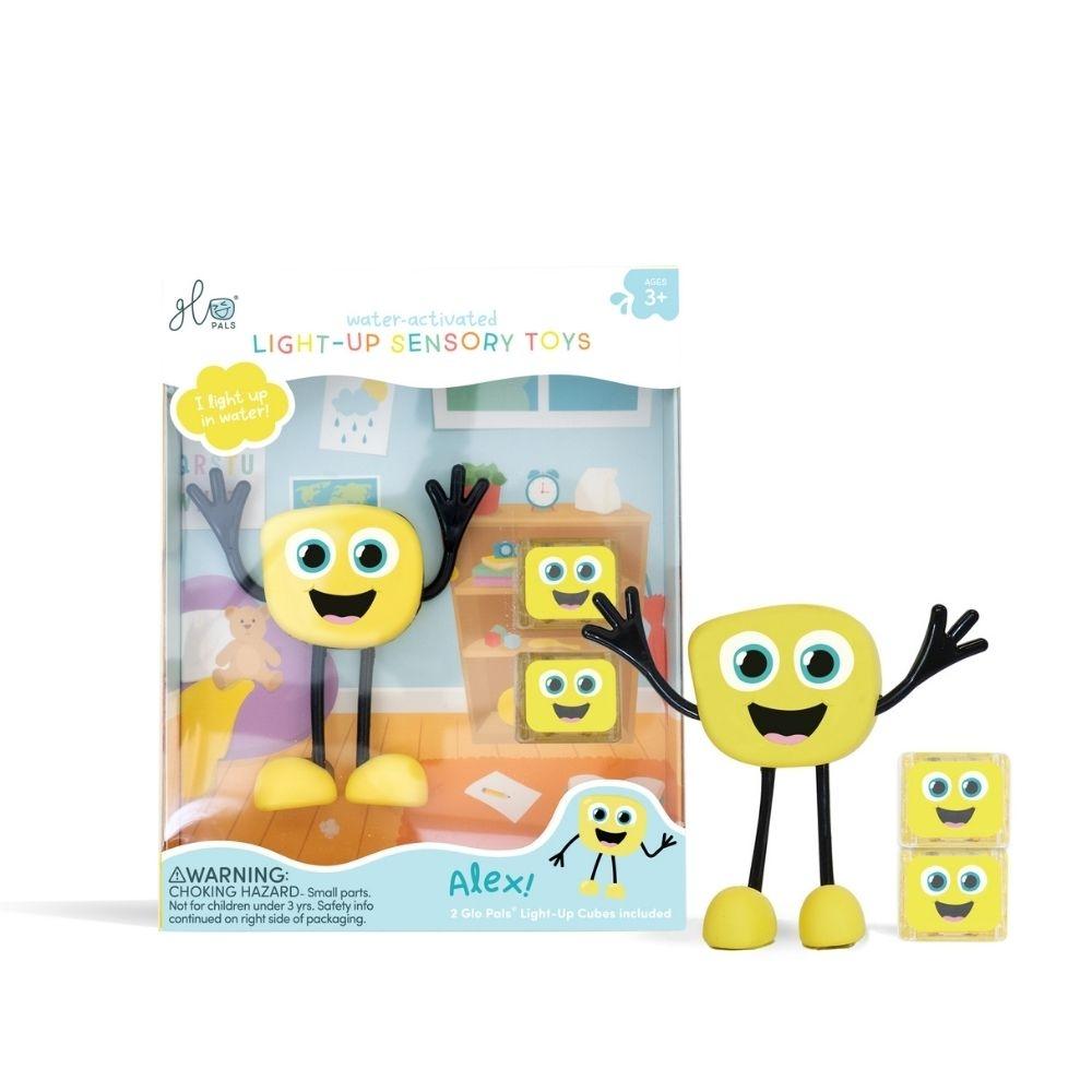 GLOPALS JUEGO SENSORIAL DE LUZ / SET PERSONAJE ALEX + 2 CUBOS AMARILLO