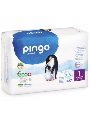 PINGO PAÑALES ECOLÓGICOS TALLA 1 RECIÉN NACIDO (PAQUETE DE 27)