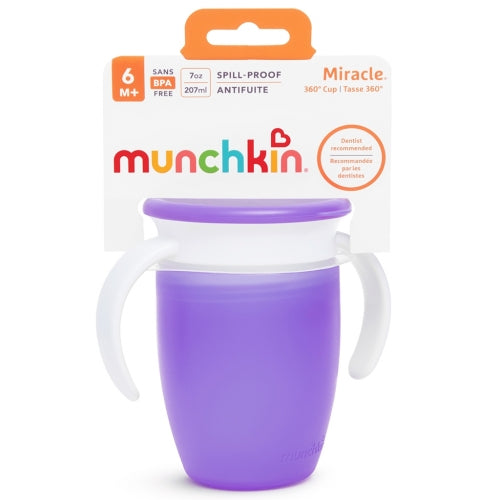 MUNCHKIN TAZA ANTIGOTEO MIRACLE 360º CON ASAS Y TAPA 200 ML LILA