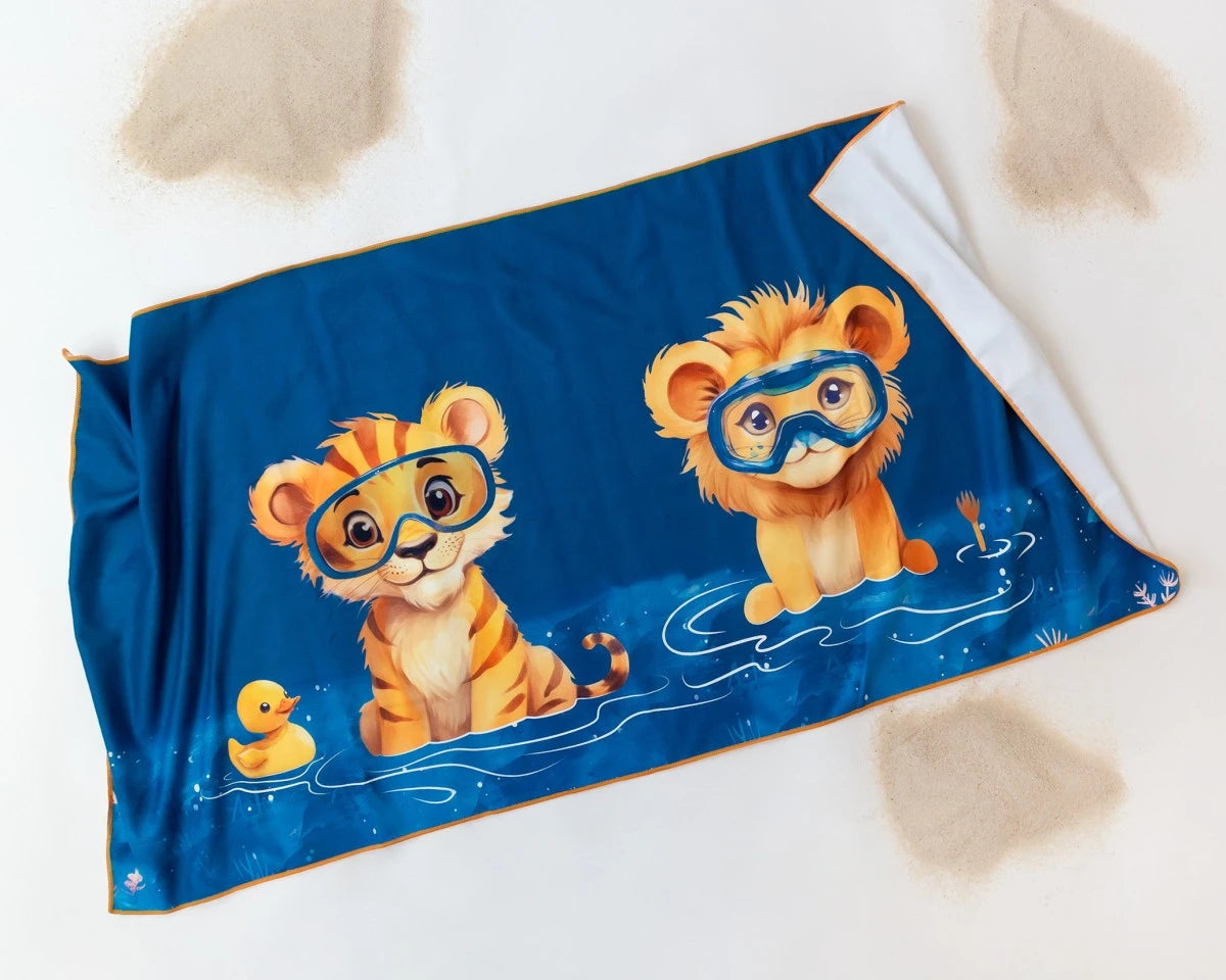 KIOKIDS TOALLA PLAYA MICROFIBRA AZUL MARINO CON ANIMALES