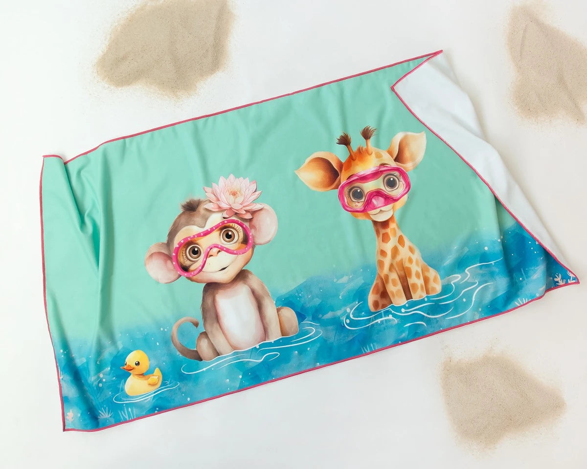 KIOKIDS TOALLA PLAYA MICROFIBRA TURQUESA CON ANIMALES